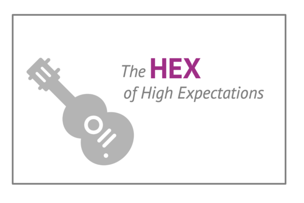 Hex of high expectations - a banner image with guitar symbol
